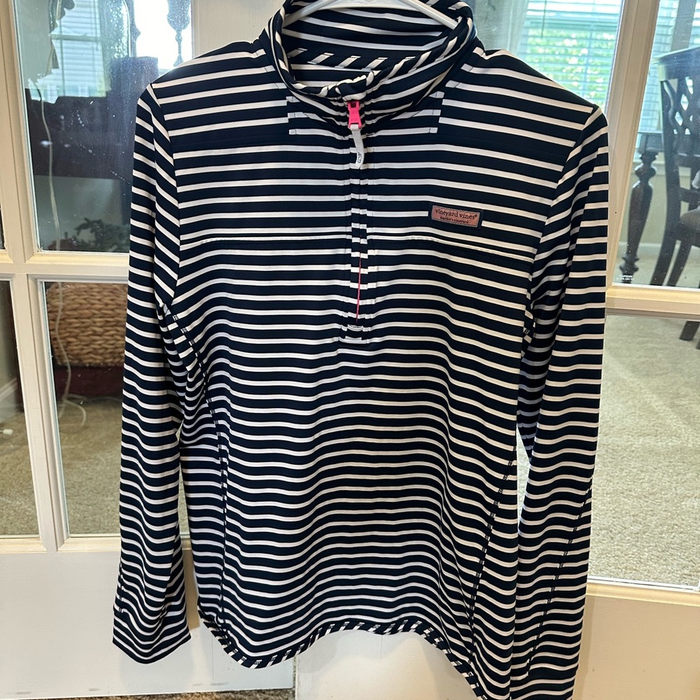 Vineyard Vines quarter-zip pullover, sz med, navy & white stripes, worn once